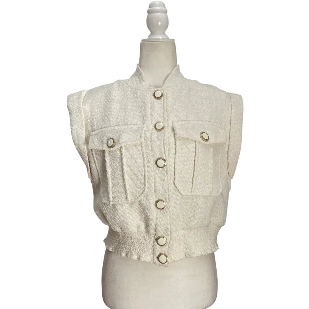 Christian Lacroix Boucle’ Tweed Crop Vest Sleeveless Jacket Intermix $395 - Picture 2 of 16
